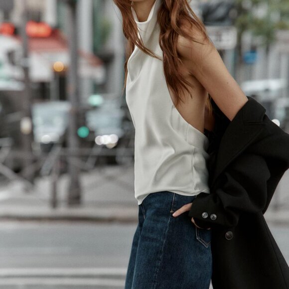 Zara Tops - ZARA Ecru Satin Effect Halter Top – Sizes XS & M – NWT Brand New with Tags 🤍